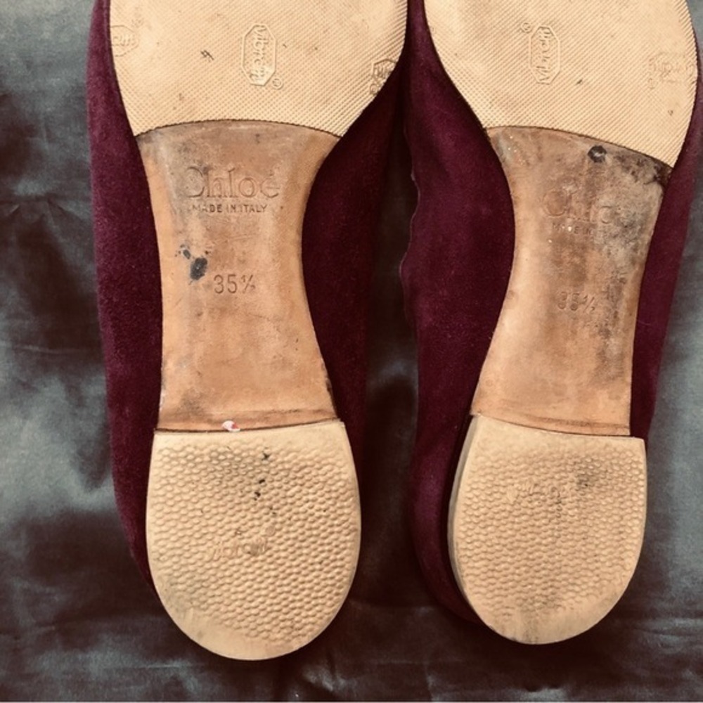 Chloe Lauren Scalloped Suede Ballet Flats Burgundy Plum Size 35.5 Made in Italy - Picture 8 of 11